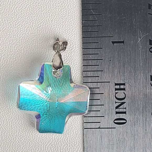 Vintage Italian Sterling Silver Chain with Crystal Cross Like Pendant - Picture 12 of 16